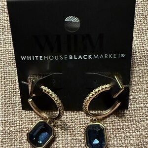 White House Black Market Gold Hoops with Navy “Officer Blue” Stone Accents